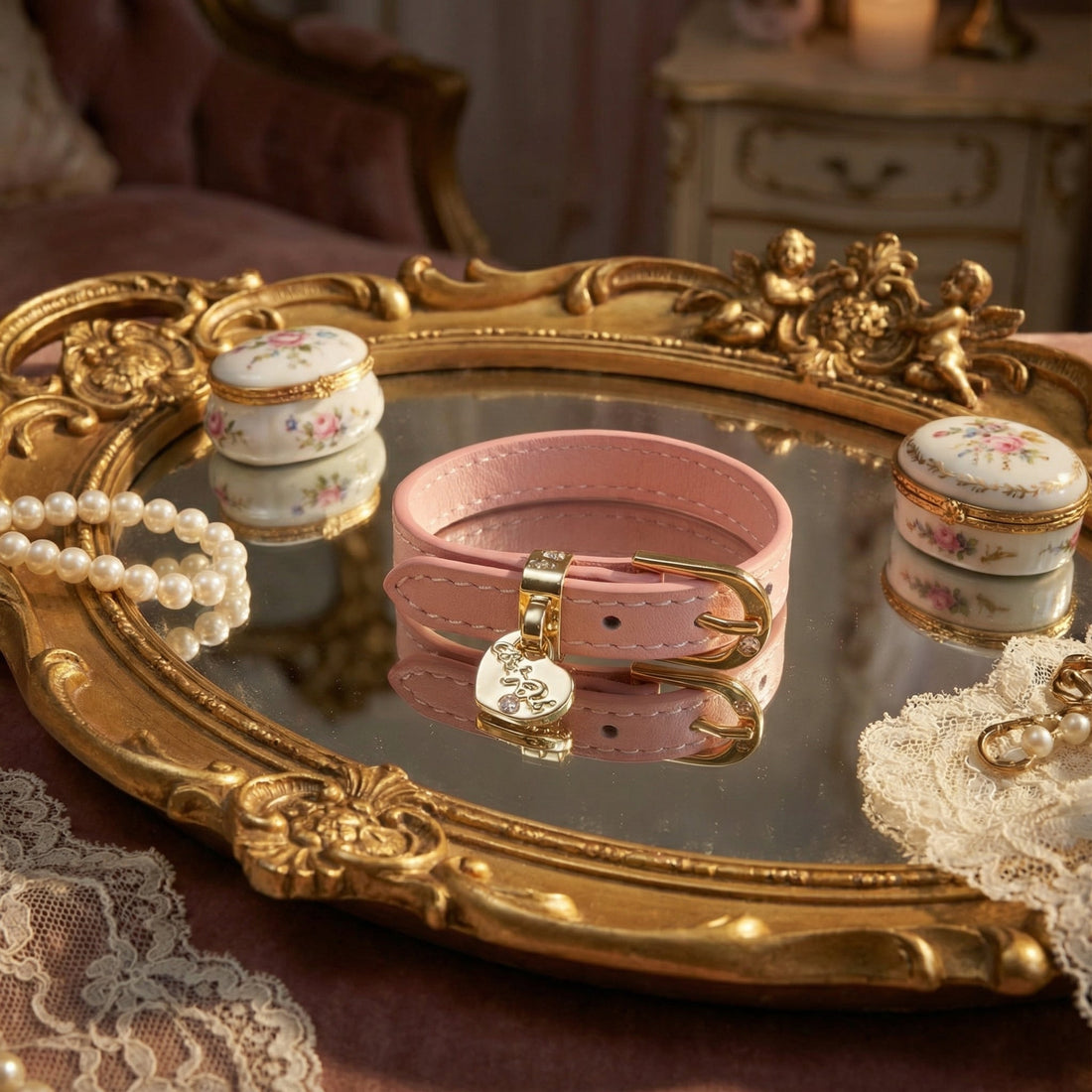 Sweet or Tough? The Perfect Pink Leather Bracelet with Gold Heart