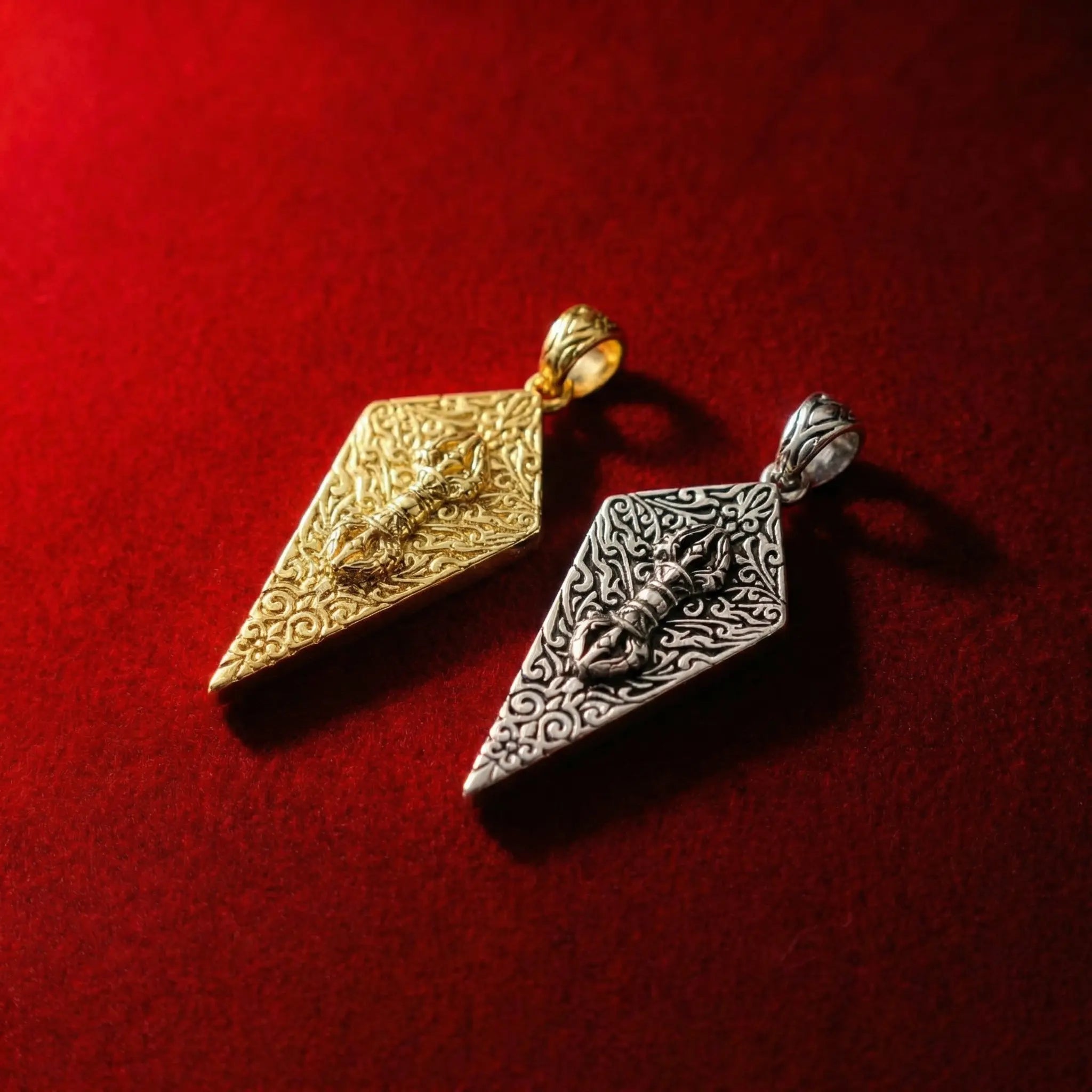 Vintage Shield Pendant Necklace in Two-Tone Gold and Silver, Copper Base with Relief Details, Medieval Style Amulet Charm on Chain