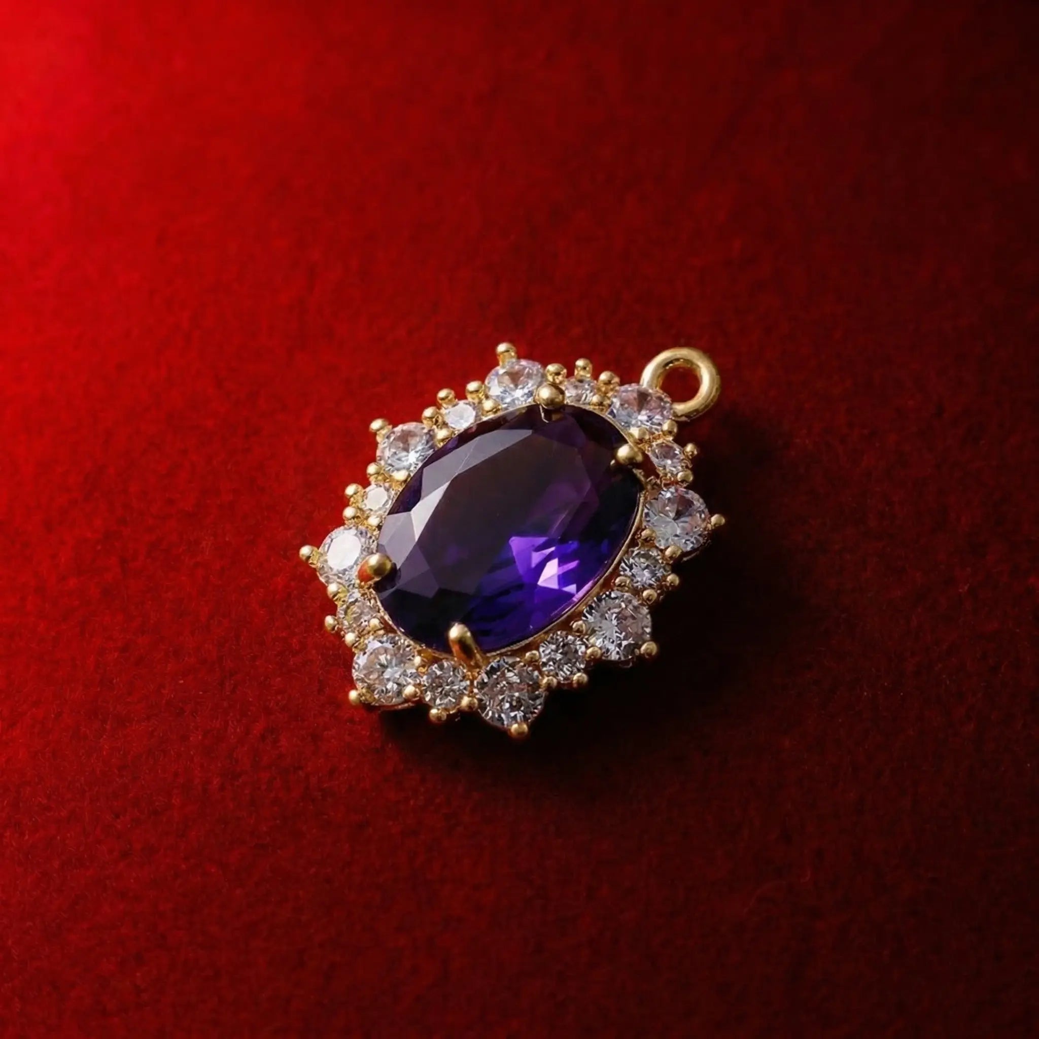 Vintage Ruby Deep Purple Oval Halo Zircon Pendant Necklace Goth Style