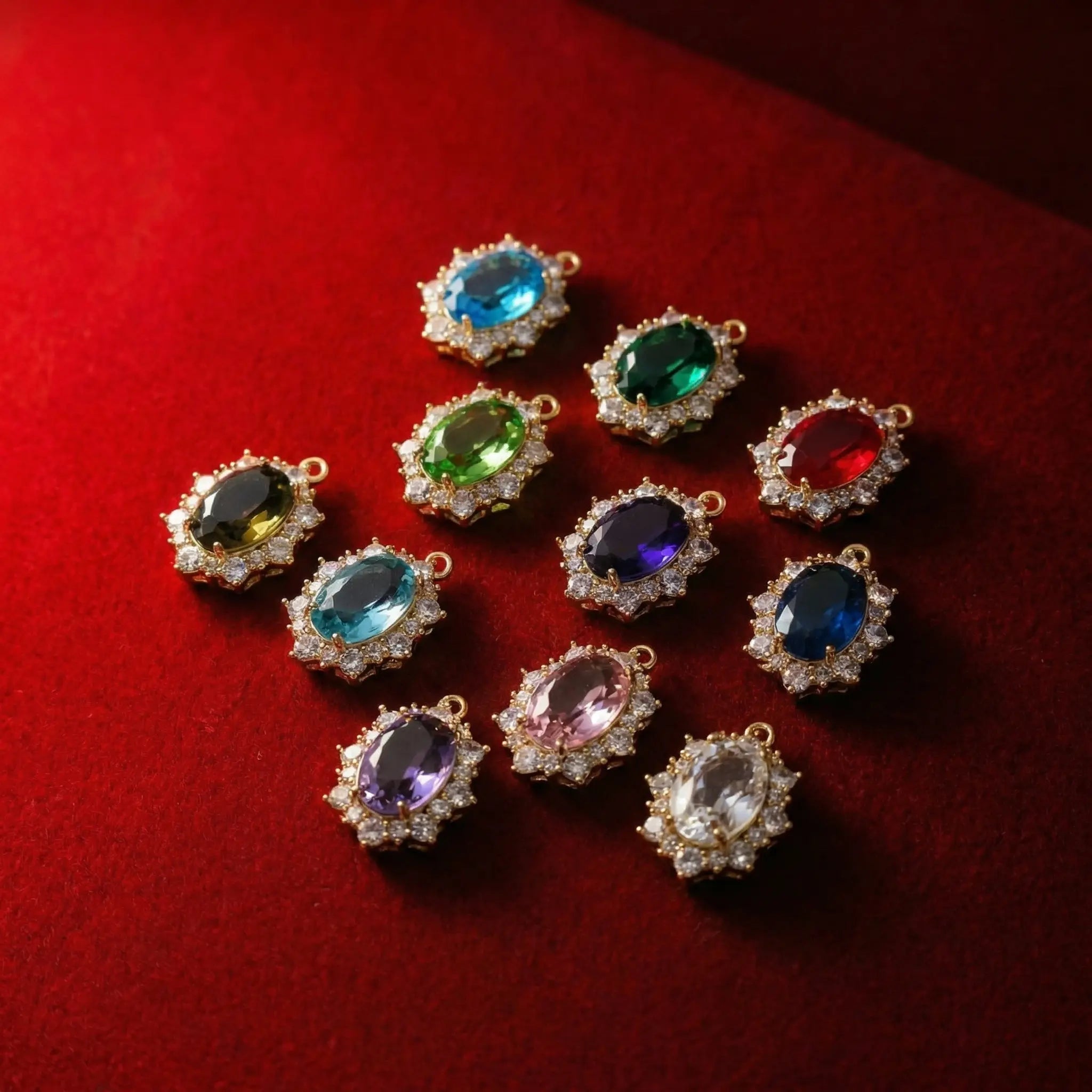 Vintage Oval Halo Zircon Pendant Necklace Copper Goth Style