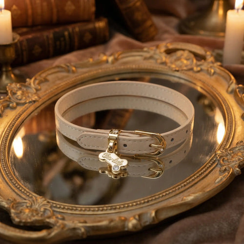 Puppy Bone Cream White Leather Pendant Choker  Selviora