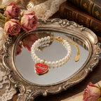 Freshwater Pearl Bracelet: Timeless Classic for Everyday Pearl Jewelry(Red Enamel Heart-Shaped Pendant)