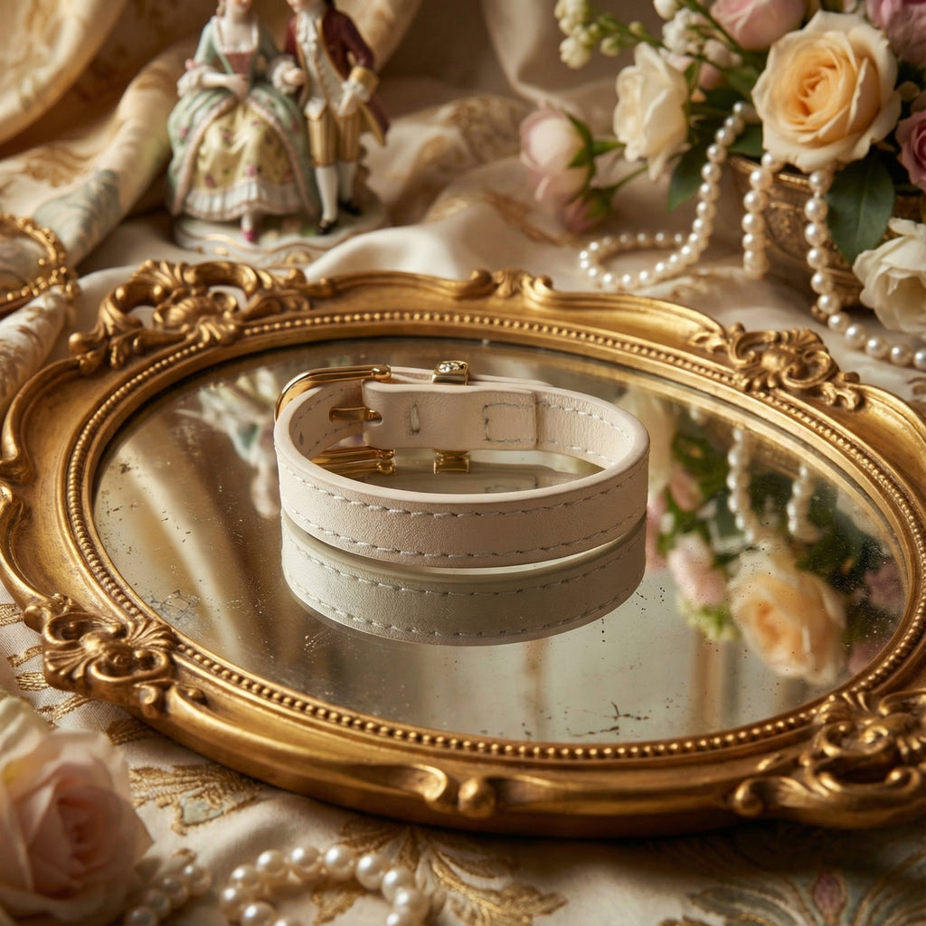 Close-up texture view of the genuine creamy white calfskin leather strap showing fine grain details