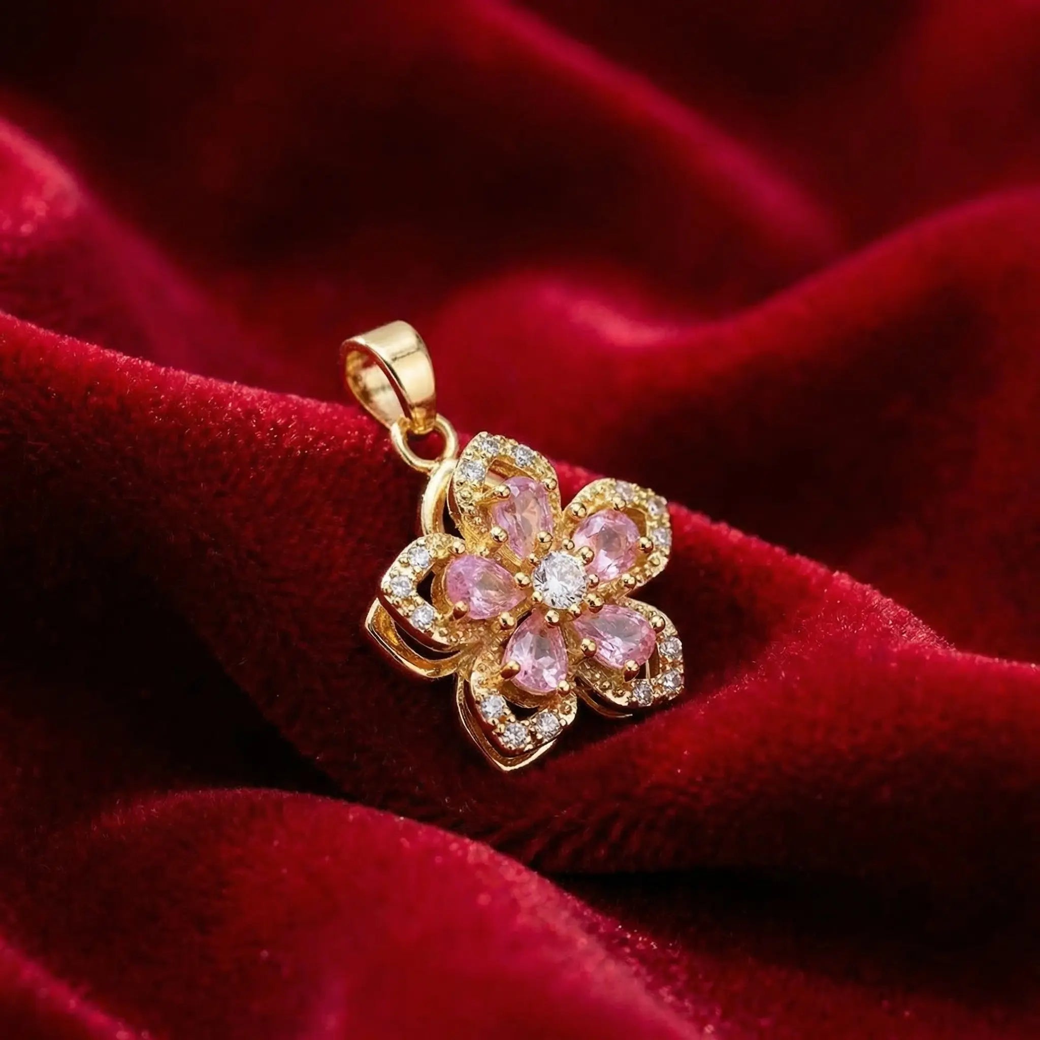 Pink Flower Pendant with Rotating Feature  Selviora