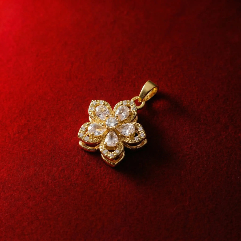 Blooming Romance: Radiant White Zircon Rotatable Floral Pendant Necklace