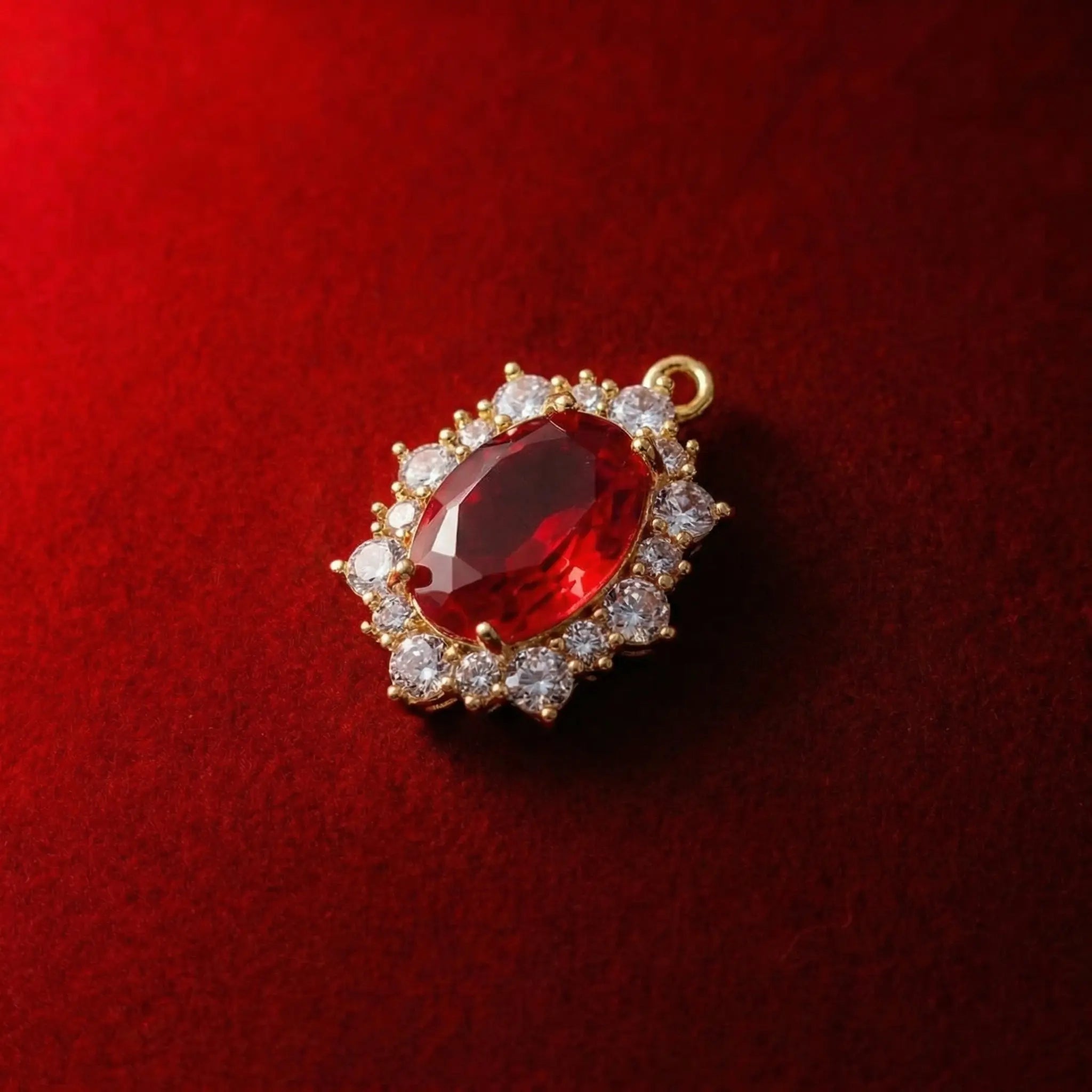 Vintage Ruby Red Oval Halo Zircon Pendant Necklace Goth Style
