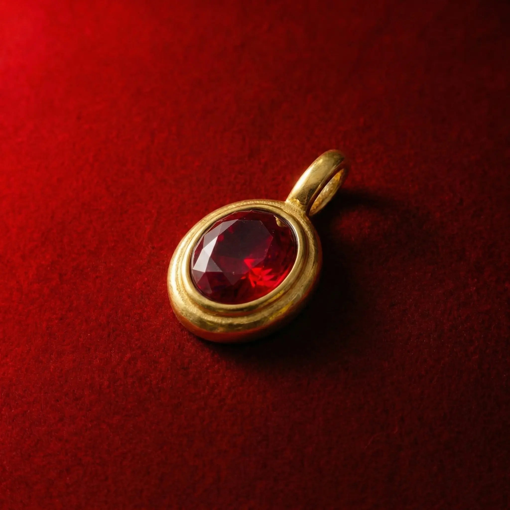 Hand-set 5A red zircon pendant, 18K gold plated finish