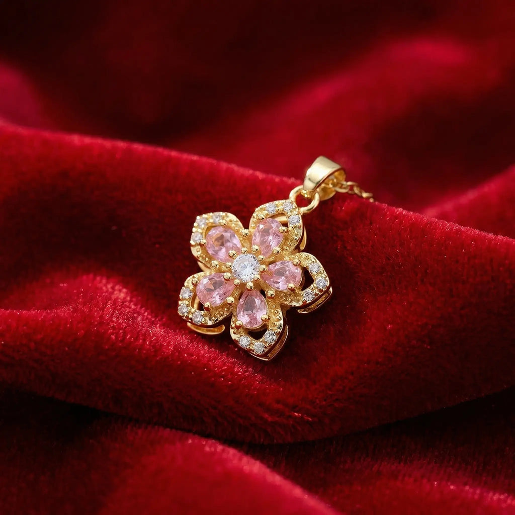Pink Flower Pendant with Rotating Feature  Selviora