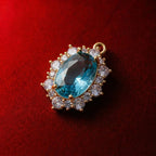 Vintage Ruby Light Blue Oval Halo Zircon Pendant Necklace Goth Style