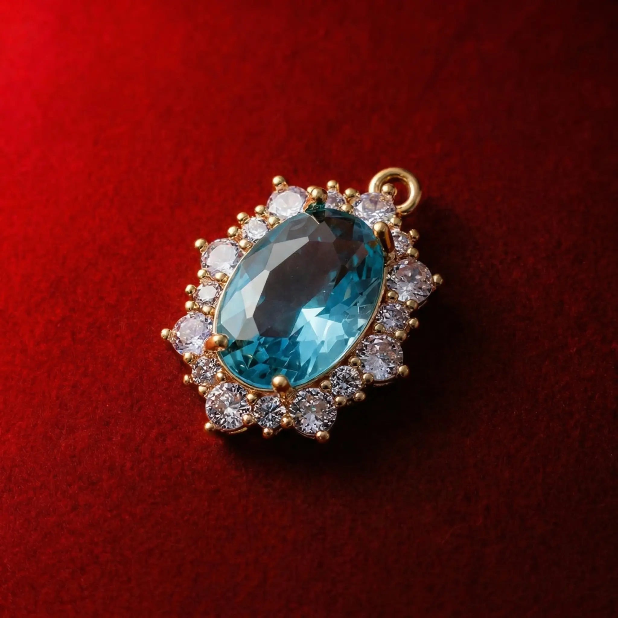 Vintage Ruby Light Blue Oval Halo Zircon Pendant Necklace Goth Style