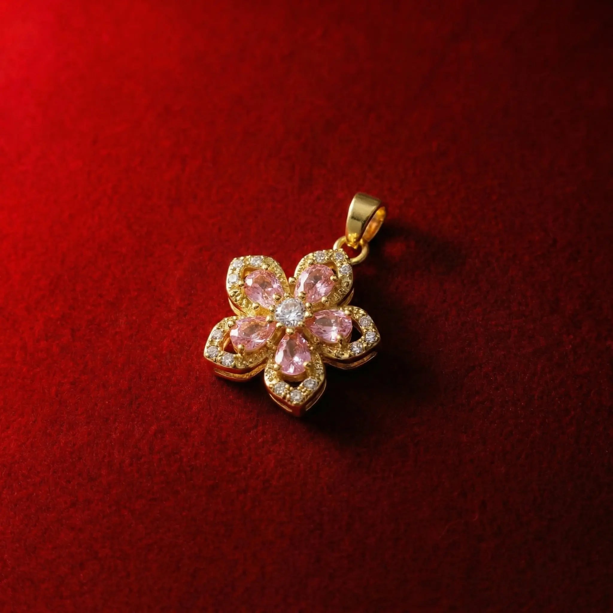 Blooming Romance: Radiant Pink Zircon Rotatable Floral Pendant Necklace