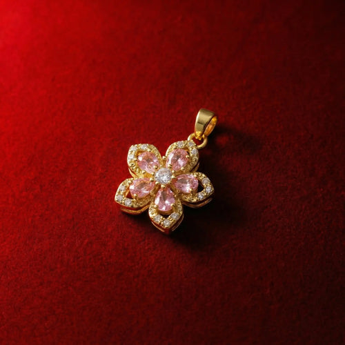 Blooming Romance: Radiant Pink Zircon Rotatable Floral Pendant Necklace