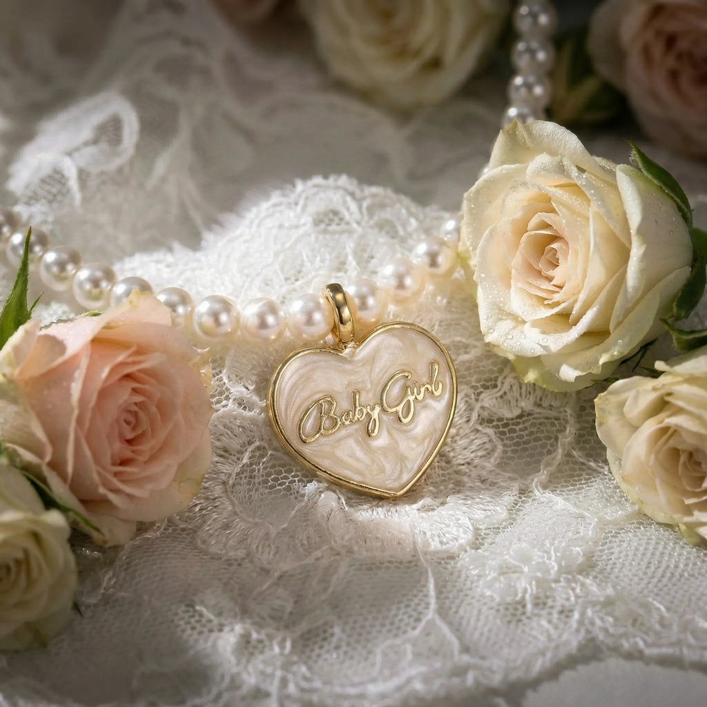 Freshwater Pearl Bracelet: Timeless Classic for Everyday Pearl Jewelry(Beige Enamel Heart-Shaped Pendant)