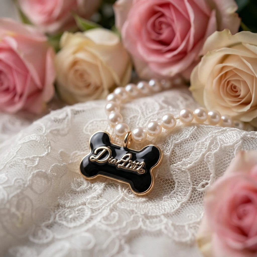 The Signature Freshwater Pearl Choker with Gold Enamel Charm(Black Bone Pendant)