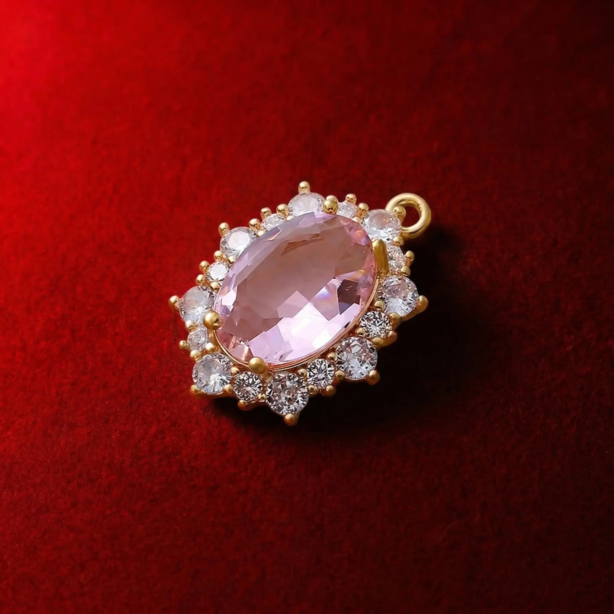 Vintage Ruby Pink Oval Halo Zircon Pendant Necklace Goth Style