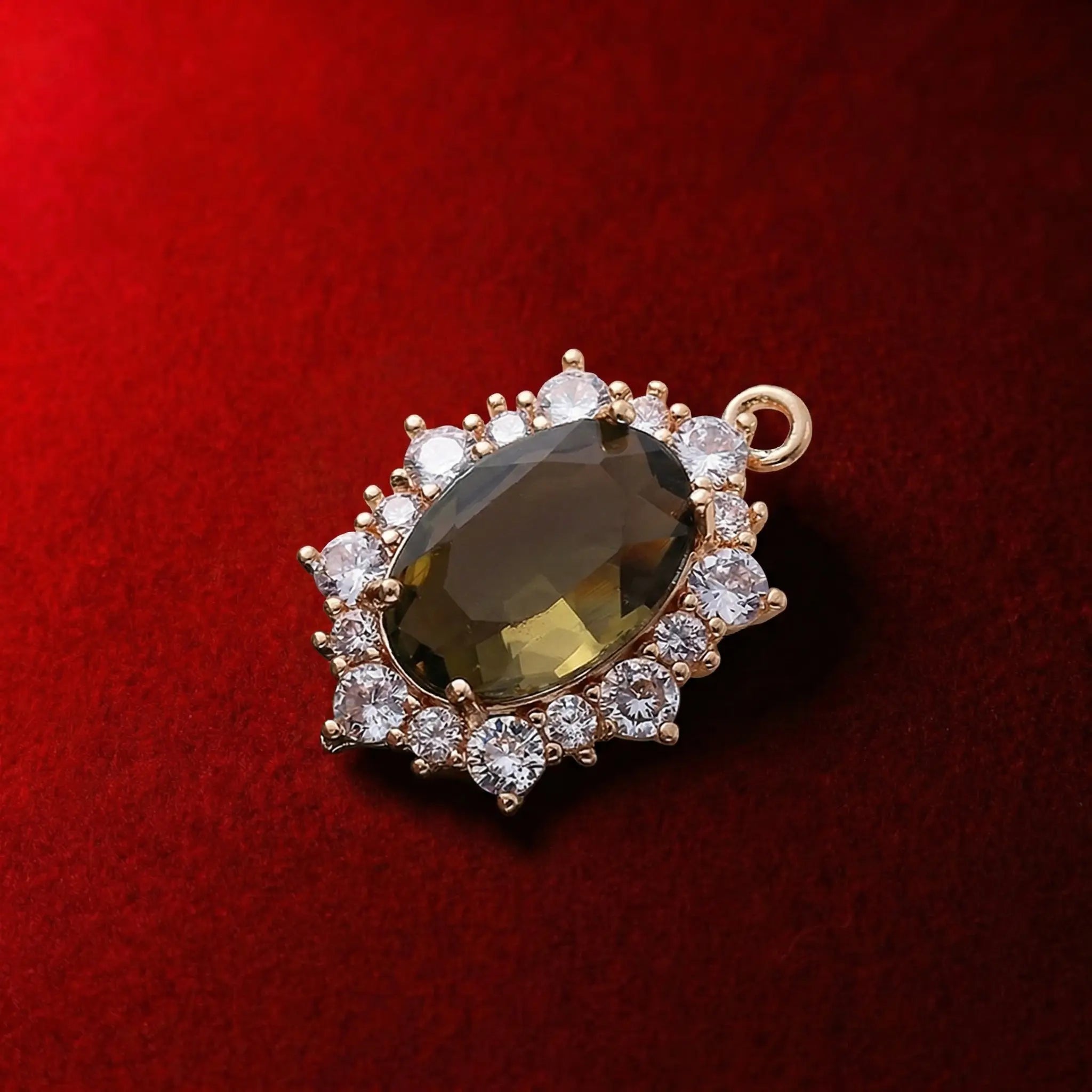 Vintage Ruby Brown Oval Halo Zircon Pendant Necklace Goth Style