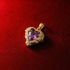 Close-up of Gothic-style heart-shaped multicolor zirconia pendant, 18K gold-plated brass pendant, suitable for sliding chain necklaces, violet pendant 