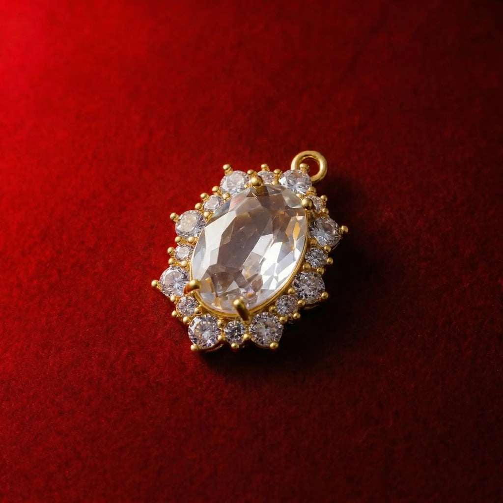 Vintage Ruby White Oval Halo Zircon Pendant Necklace Goth Style