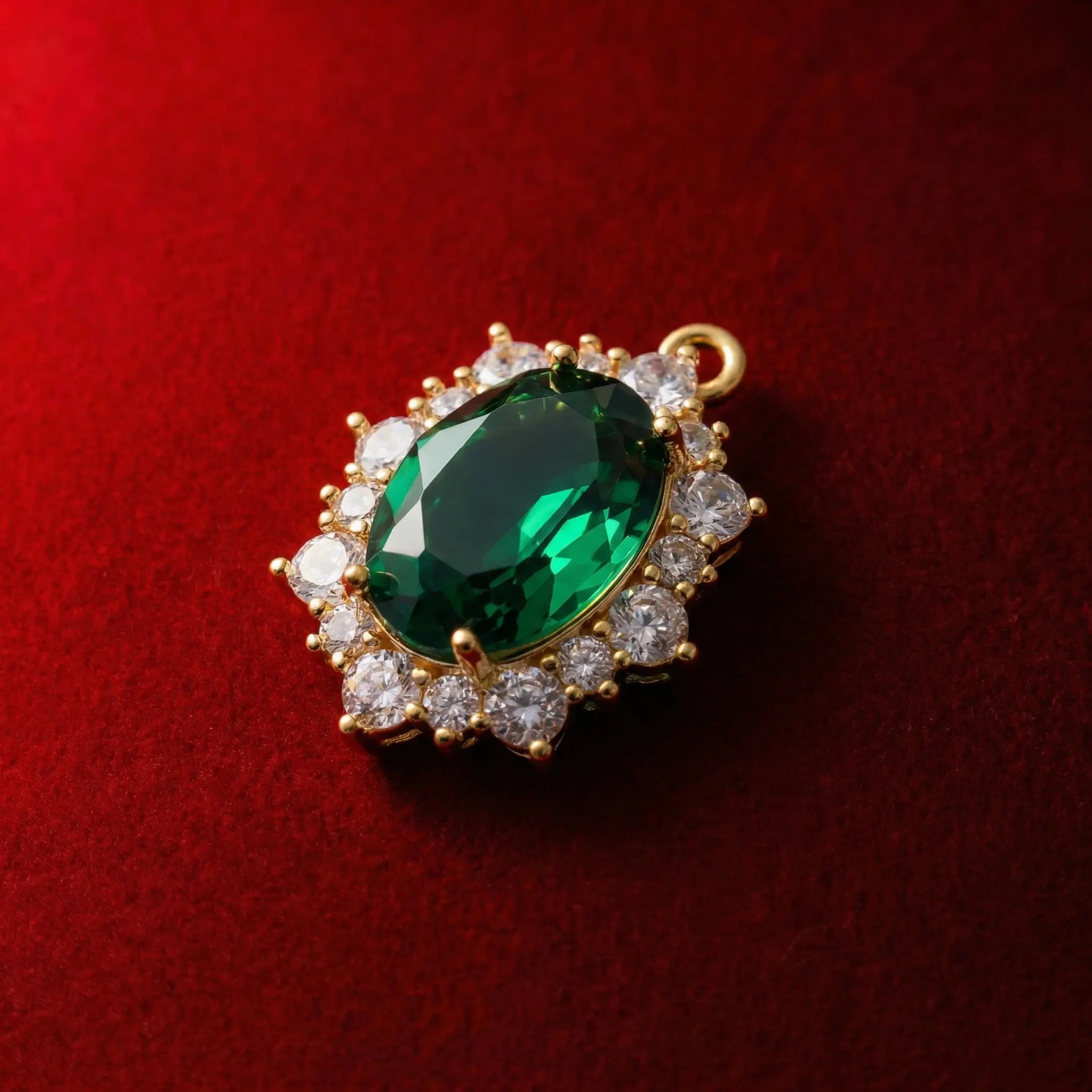 Vintage Ruby Green Oval Halo Zircon Pendant Necklace Goth Style