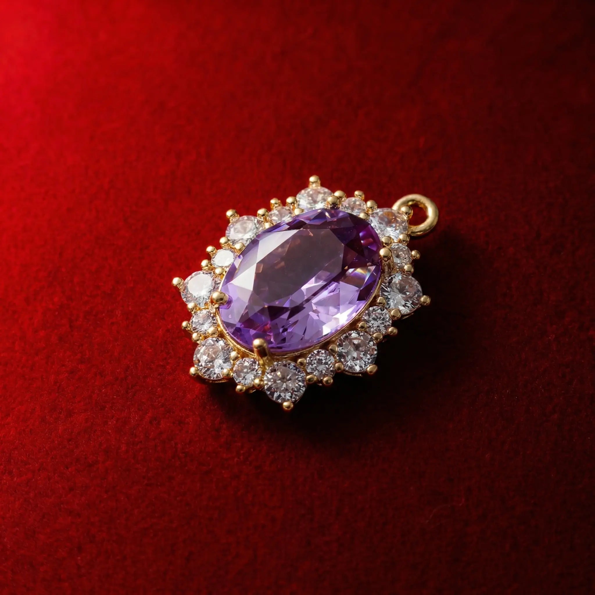 Vintage Ruby Purple Oval Halo Zircon Pendant Necklace Goth Style