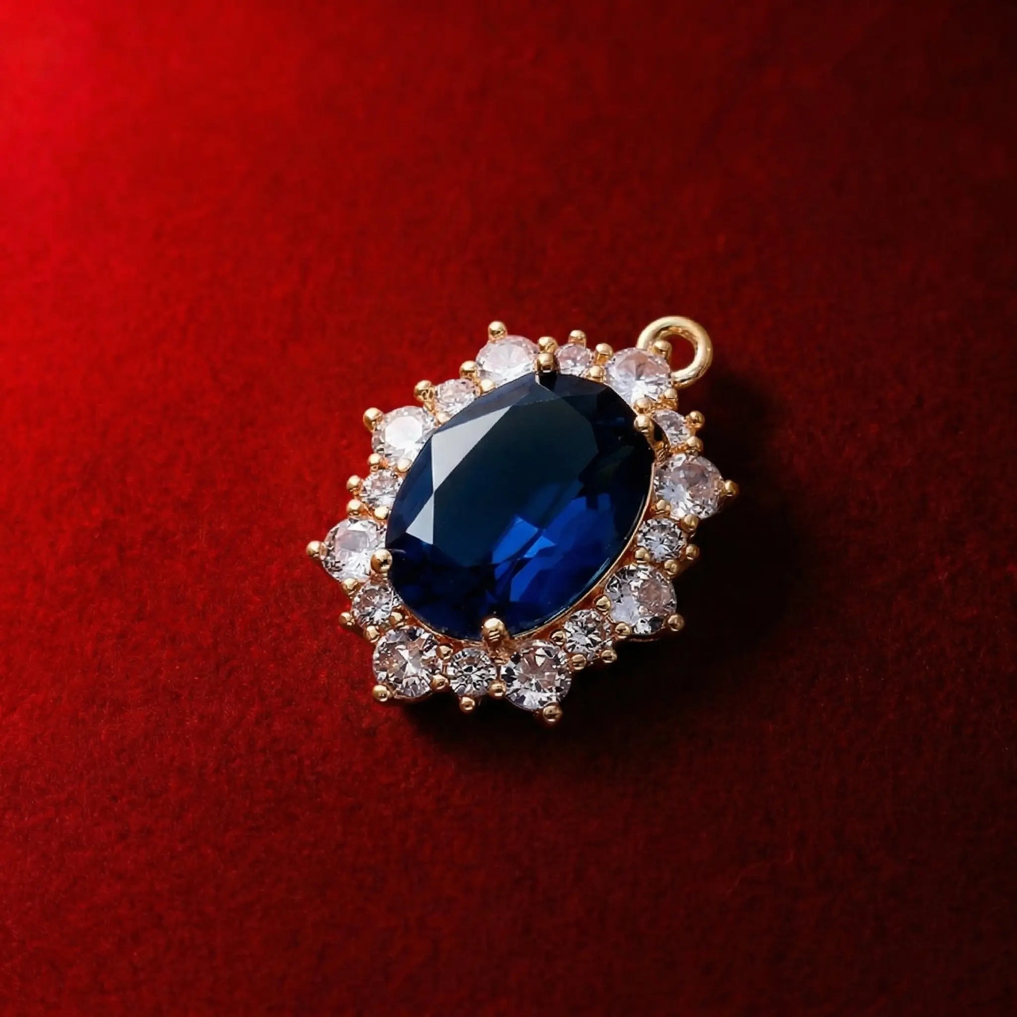 Vintage Ruby Navy Blue Oval Halo Zircon Pendant Necklace Goth Style