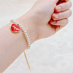 Freshwater Pearl Bracelet: Timeless Classic for Everyday Pearl Jewelry(Red Enamel Heart-Shaped Pendant)  Selviora
