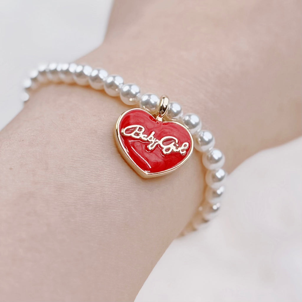 Freshwater Pearl Bracelet: Timeless Classic for Everyday Pearl Jewelry(Red Enamel Heart-Shaped Pendant)  Selviora