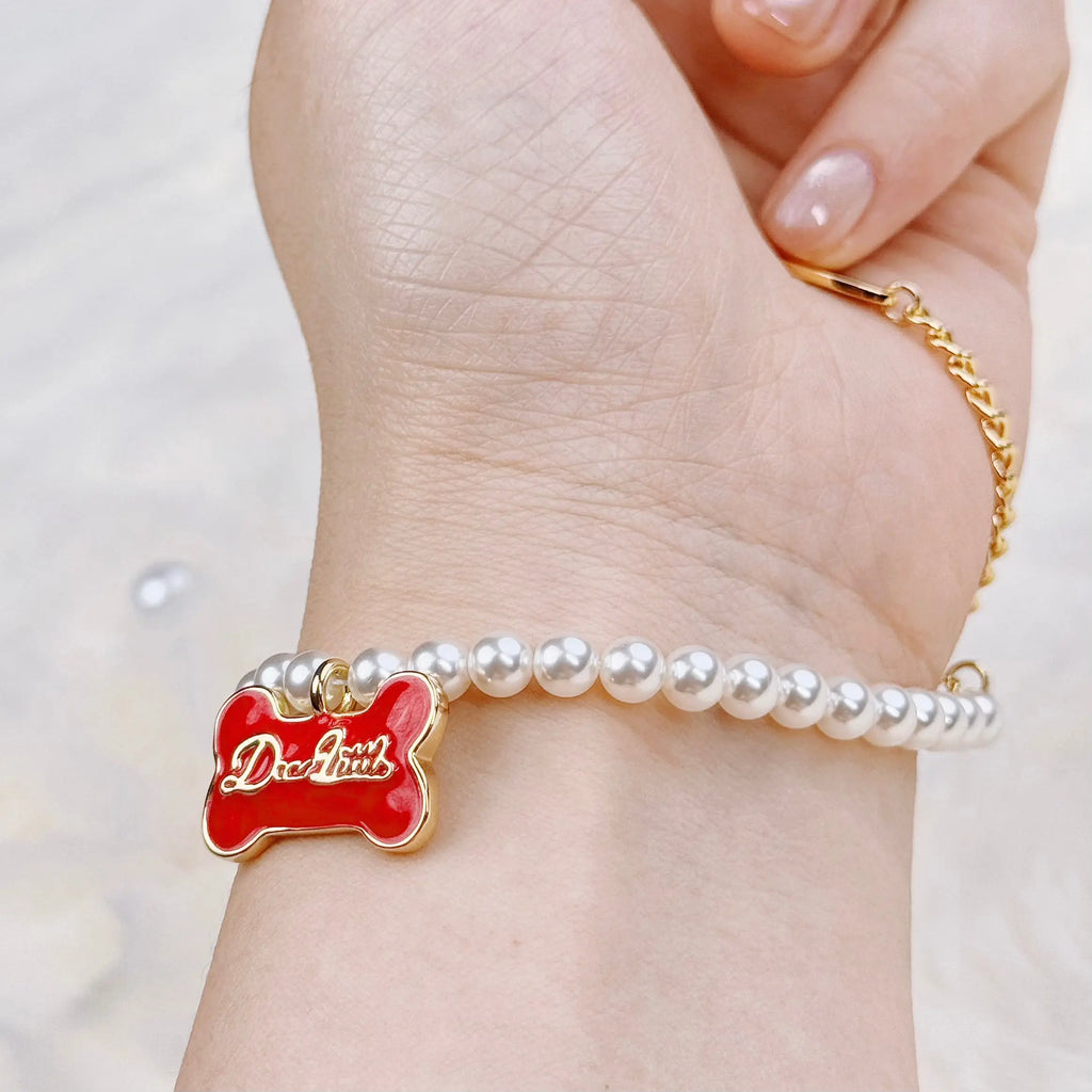 The Gilded Bone Rococo Pearl Bracelet(Red Enamel Bone)  Selviora