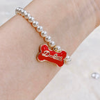 The Gilded Bone Rococo Pearl Bracelet(Red Enamel Bone)  Selviora