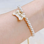 The Gilded Bone Rococo Pearl Bracelet(Beige Enamel Bone)  Selviora