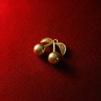 Smooth golden enamel cherry pendant Sparkling crystal cherry pendant with golden stem