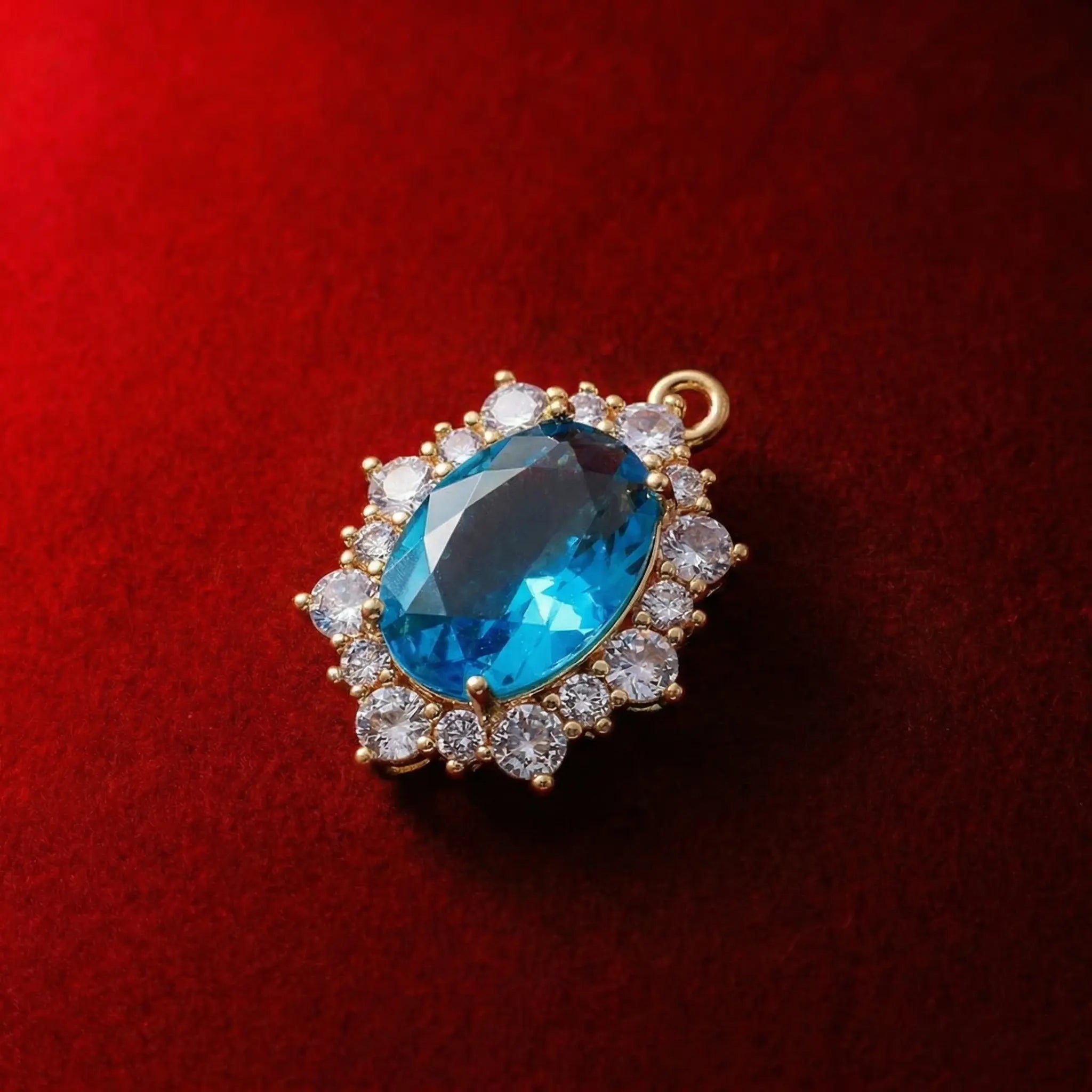 Vintage Ruby Sky Blue Oval Halo Zircon Pendant Necklace Goth Style