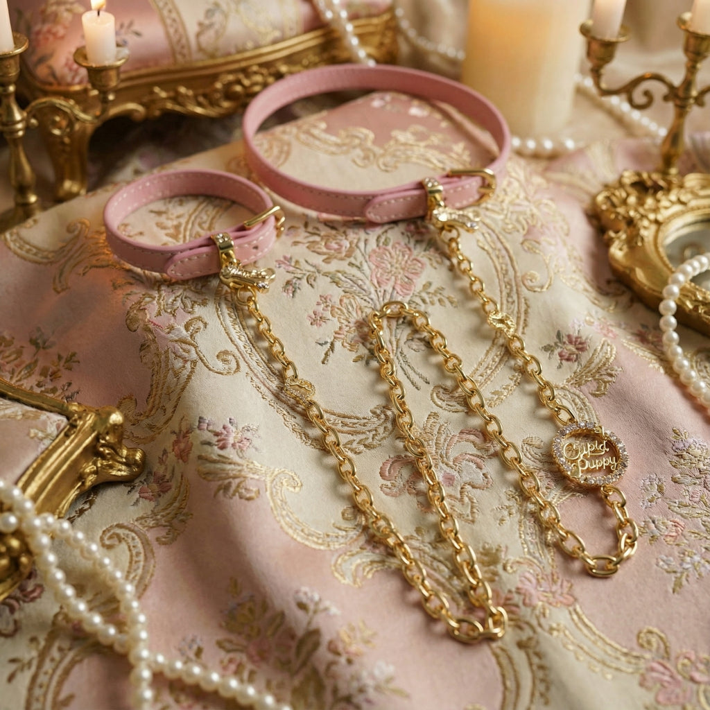 Puppy Bone Cherry Blossom Pink Leather Pendant Bracelet