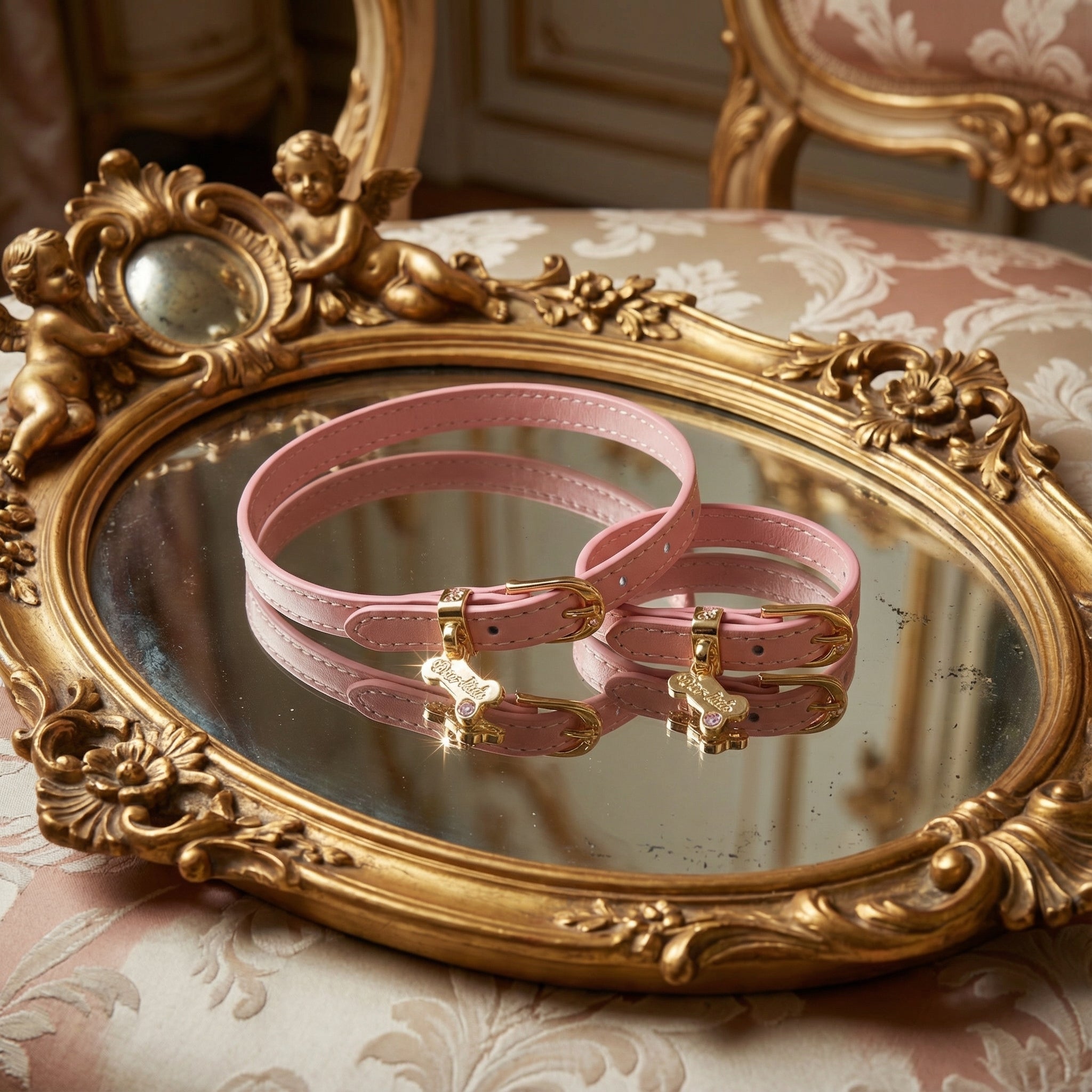 Puppy Bone Cherry Blossom Pink Leather Pendant Choker