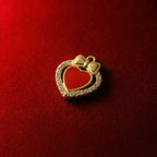 Coquette Girly Jewelry: Red enamel heart pendant with gold bow and crystal halo. Gold ribbon bow heart pendant set with sparkling zirconia. Valentine's Day