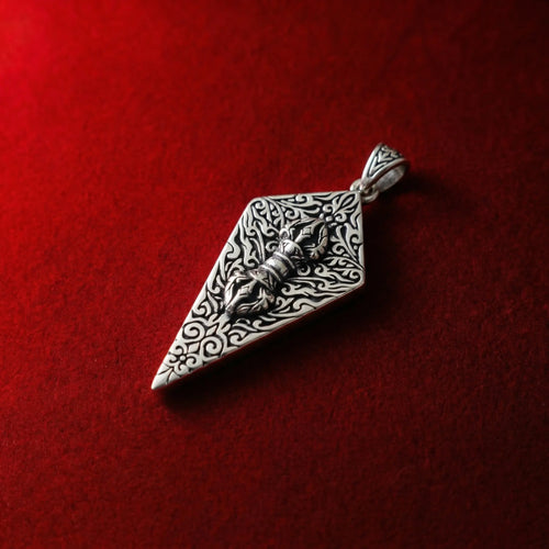 Knight’s Shield Motif Pendant Top Vintage Silver and Gold Vajra Charm (Pendant Only)