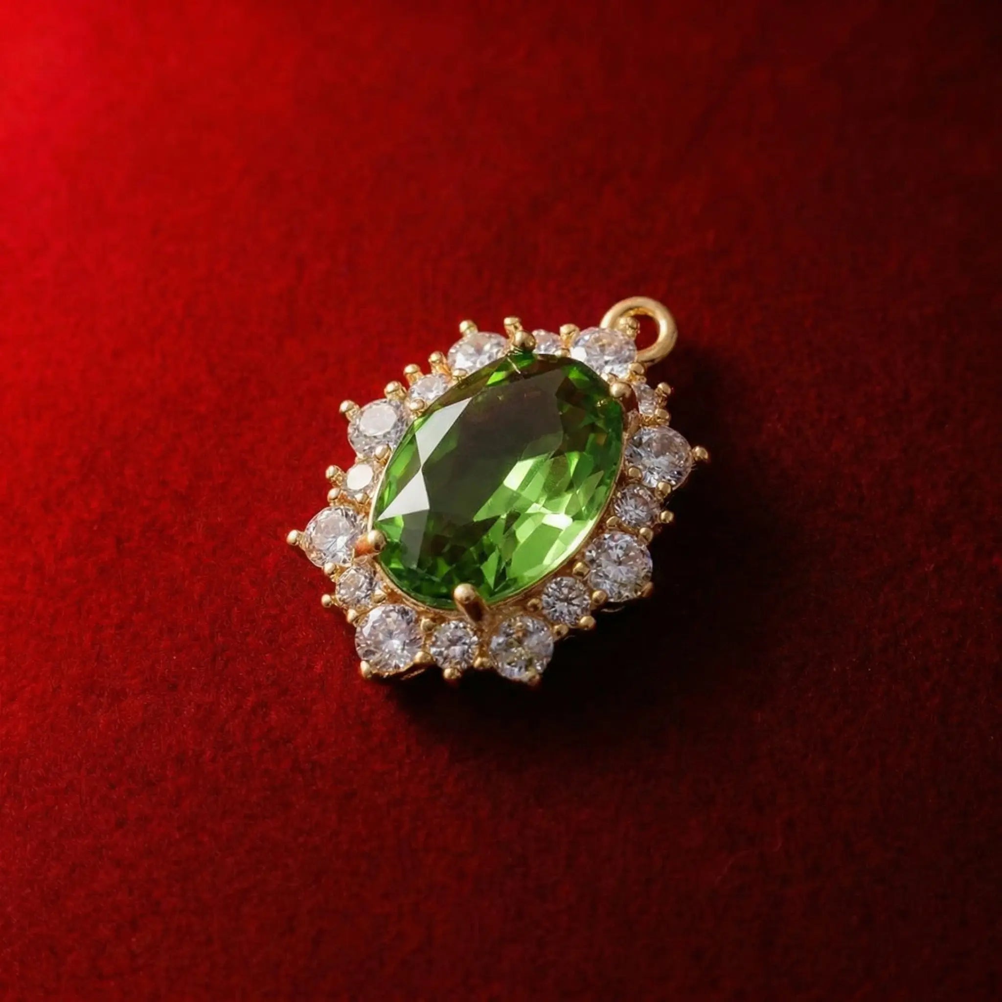 Vintage Ruby Light Green Oval Halo Zircon Pendant Necklace Goth Style