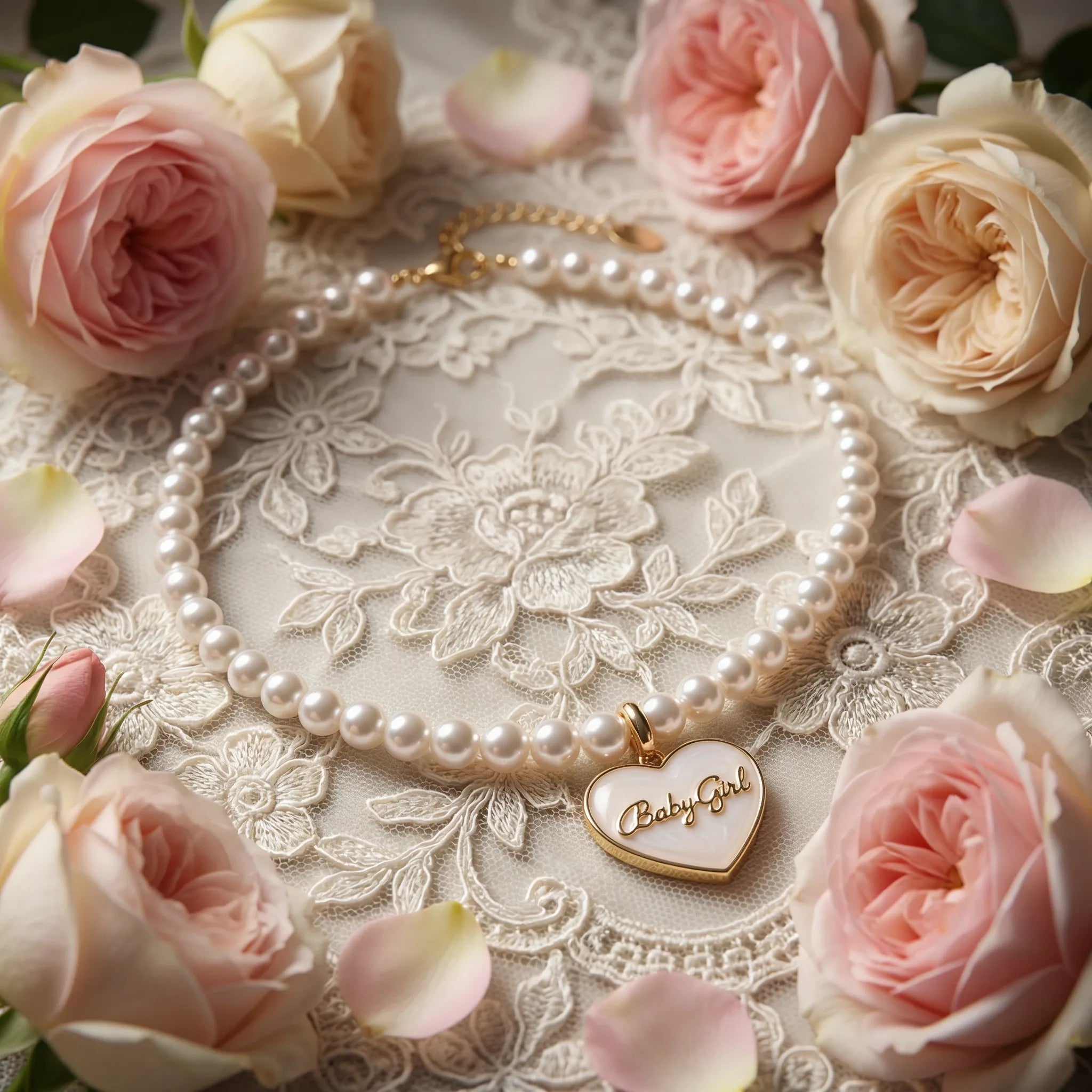 The Signature Freshwater Pearl Choker with Gold Enamel Charm(Pink White Heart Pendant)